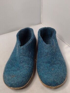 Glerups Women's Slip On Slippers Leather Sole Blue Wool 37 ii